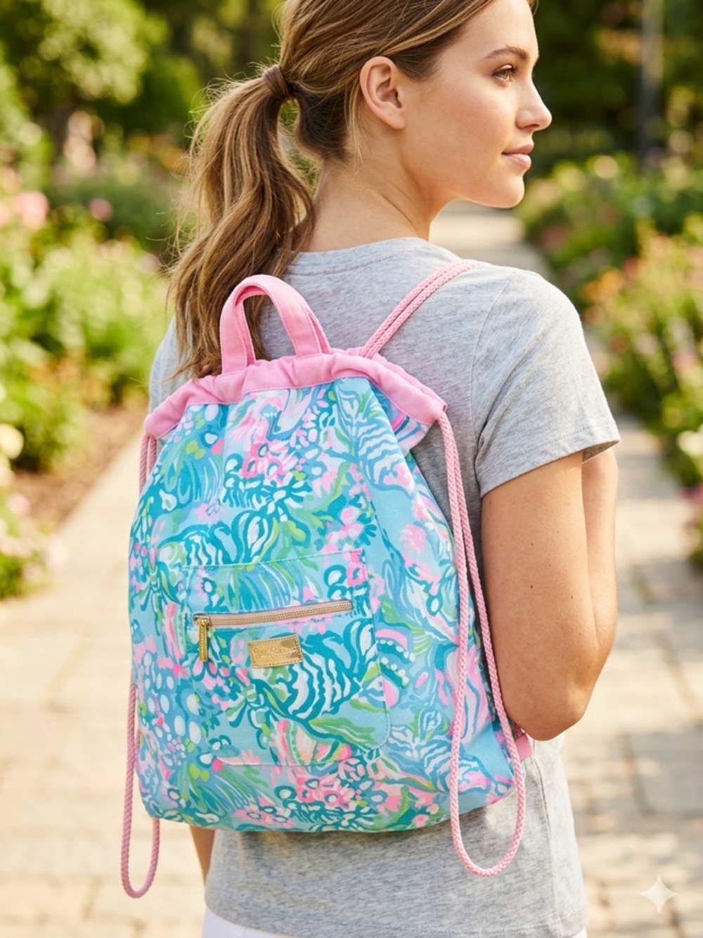 Lilly Pulitzer Ibiza Aqua, Pink & Green Floral Tote Interior - Picture 1 of 7